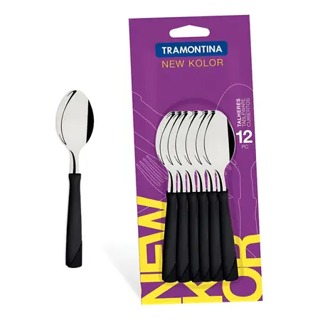 12 Cucharas Té New Kolor Mango Plástico Tramontina Color Del Mango Negro