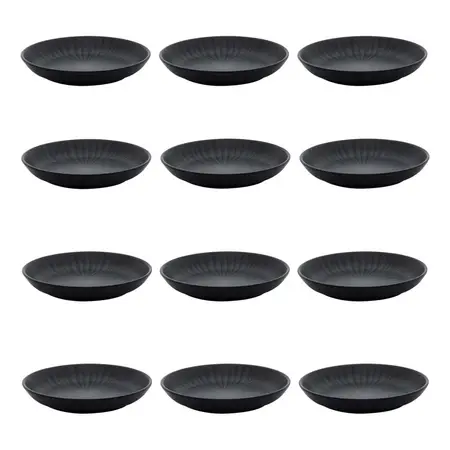 12 Platos Hondos De Cerámica Linea Flat Onix 20,5cm | Oxford Negro Radial