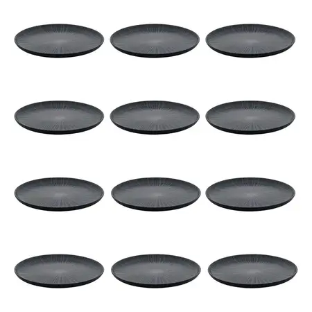 12 Platos Playo Plano Cerámica Linea Flat Onix 25,7cm Oxford Negro Radial