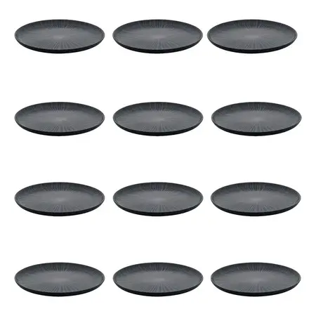 12 Platos Postre De Cerámica Linea Flat Onix 19,5cm | Oxford Negro Radial