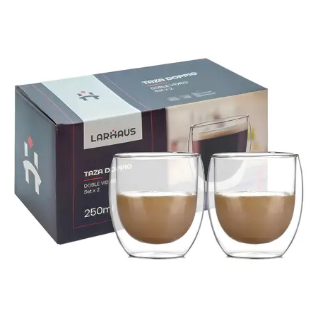 2 Tazas Larhaus Barista Doppio Jarro Vaso Doble Vidrio 250cc Color Transparente