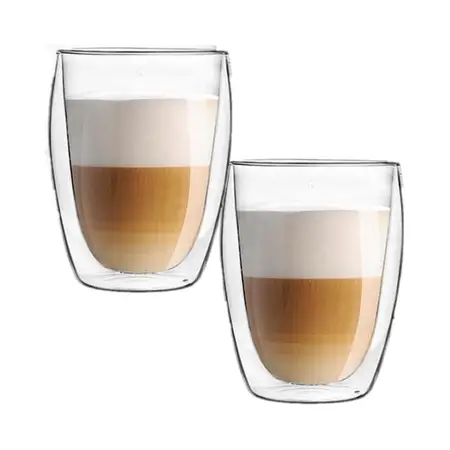 2 Tazas Larhaus Barista Latte Jarro Vaso Doble Vidrio 350cc Color Transparente