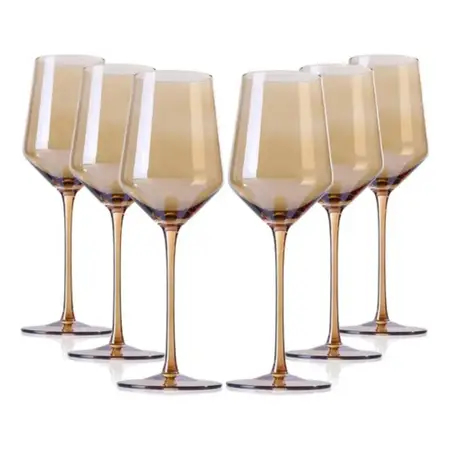 6 Copas Vino Agua Brunello Fusion 500 Ml Diseño Vidrio | Tke Ambar