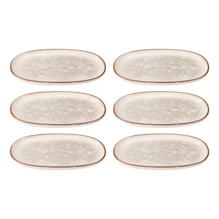 6 Fuentes Platos Ovalados De Porcelana Cortado 30 Cm | Pioli Beige