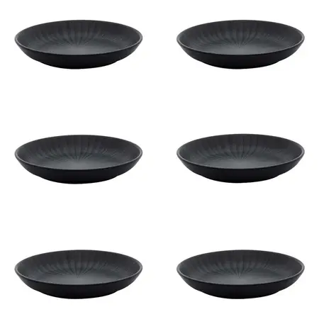 6 Platos Hondos De Cerámica Linea Flat Onix 20,5 Cm | Oxford Negro Radial