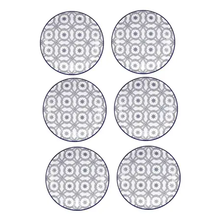 6 Platos Playos De Cerámica Linea Floreal 25,5 Cm | Oxford Náutico Floreal