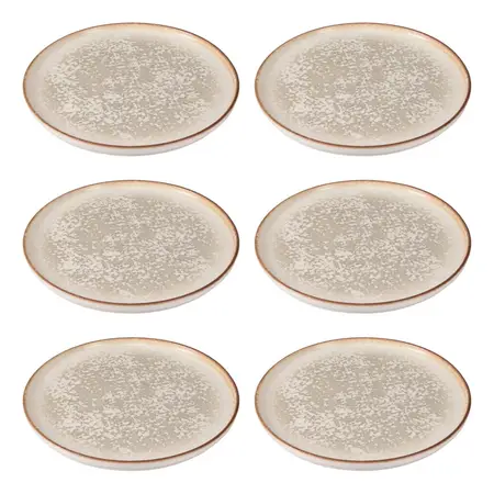 6 Platos Playos De Porcelana Linea Cortado 24 Cm | Pioli Beige Cortado