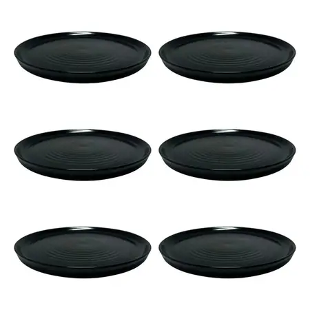 6 Platos Playos Plano Cerámica Fusion Black 26 Cm | Hapita Negro Liso