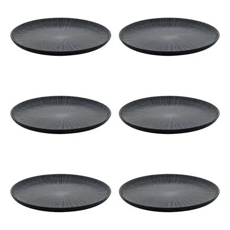 6 Platos Playos Plano Cerámica Linea Flat Onix 25,7cm Oxford Negro Radial