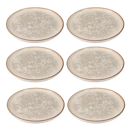 6 Platos Playos Postre Porcelana Linea Cortado 21 Cm | Pioli Beige Cortado