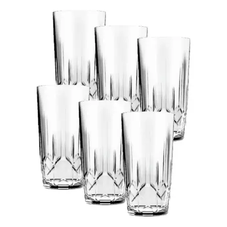 6 Vasos Valencia Vidrio Labrados Trago Largo 395 Ml | Nadir Transparente