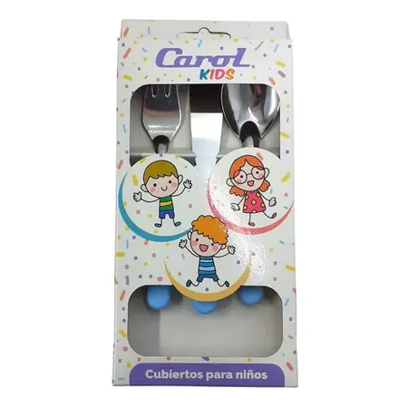  Juego X3 Cubiertos Carol Niños Infantil Acero Inox Plástico Celeste