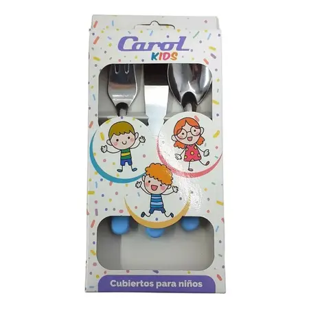  Juego X3 Cubiertos Carol Niños Infantil Acero Inox Plástico Celeste