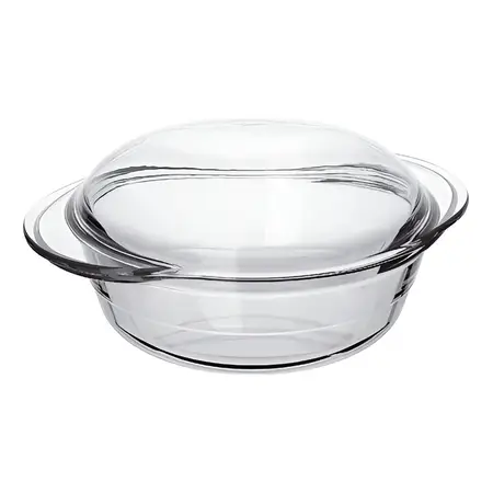 Asadera Redonda Con Asas Y Tapa 1.9 L Vidrio Marinex Color Transparente