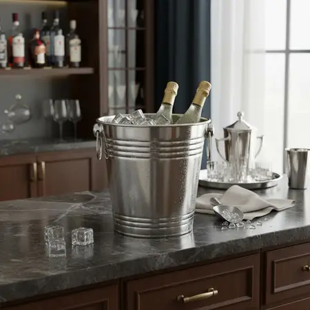 Balde Champagne Frapera Hielera Bar Acero Inoxidable 4 Lts Color Plateado Con Aro