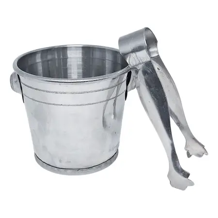 Balde De Hielo Hielera P/ Mesa 2 Personas Acero Inox + Pinza Plateado Liso