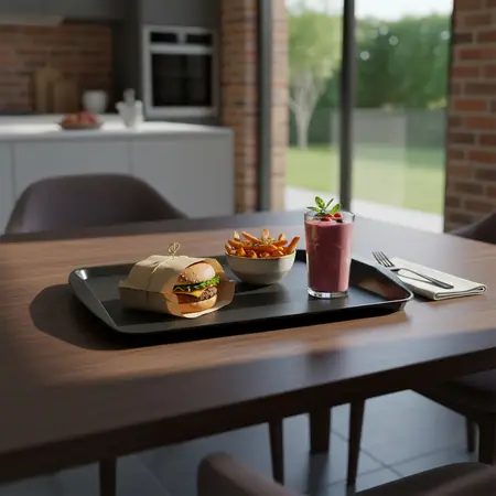 Bandeja Plástica Rectangular Fast Food Colores Kp X 10 Unid. Negro