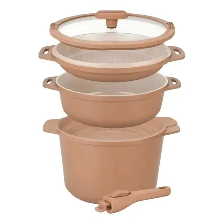 Batería Cocina 6 En 1 Aluminio Fundido Con Mango Extraíble Terracota