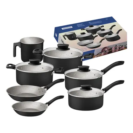 Batería Cocina Tramontina Linz De Aluminio X7 Pzs Cocina Cuo Gris Oscuro