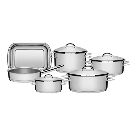 Batería Cocina Tramontina Solar 6p T. Fondo Acero Inox Cuota Plateado