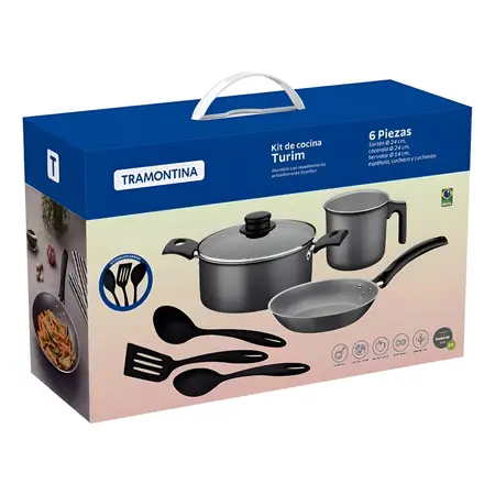 Batería Cocina Tramontina Turim 6 Piezas Plomo