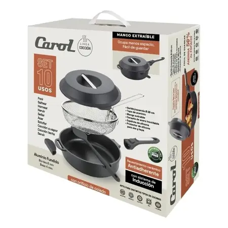 Batería De Cocina Carol Cocción Set 10 Usos Con 6 Piezas Negro