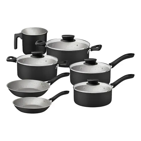Batería De Cocina Completa Tramontina 7 Pzas Linz Aluminio Color Gris Oscuro