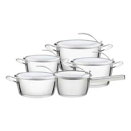 Batería De Cocina Ventura 5 Piezas Triple Fondo Tramontina Color Plateado