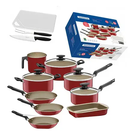 Bateria Cocina Turquia Tramontina 12 Pzs Ollas Sarten Tabla Bordó