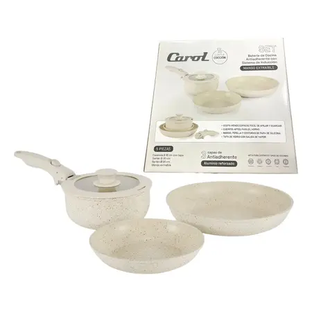 Bateria De Cocina 5 En 1 Granito Inducción Aluminio | Carol Beige