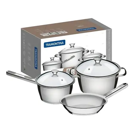 Bateria De Cocina 5 Piezas Set Ollas Tramontina Allegra Gris Gris