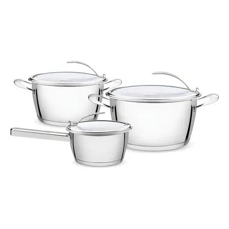 Bateria Olla Cocina 3 Pzs Tramontina Ventura Acero Inox Rex