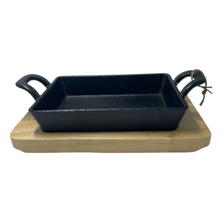 Bifera Rectangular Hierro 21 Cm Con Base De Madera Parrilla Negro