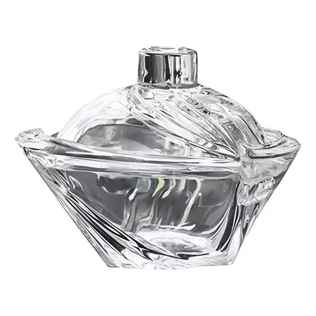 Bombonera Caramelera Vidrio Labrado Con Tapa Delisoga 18cm Transparente