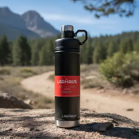 Botella Termica Negra Con Pico Y Tapa Rosca Daily Larhaus Color Negro