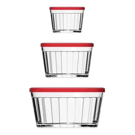 Bowl Americano 3 Tamaños De Vidrio Tapa Plastica X3 Nadir Rojo
