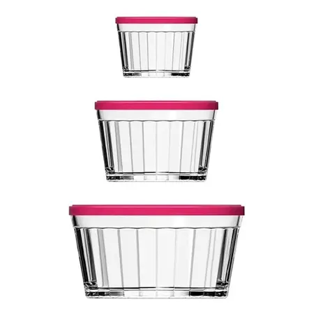 Bowl Americano 3 Tamaños De Vidrio Tapa Plastica X3 Nadir Rosa