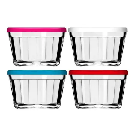 Bowl Americano Vidrio Tapa Plastica X3 Iguales 615ml Nadir Rojo