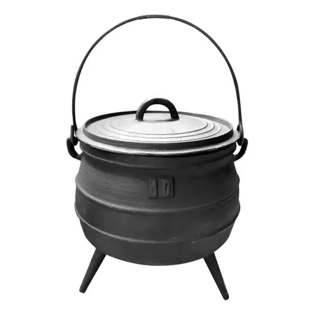 Cacerola 10 Litros Caldero Hierro Fundición 3 Patas Y Tapa Color Negro