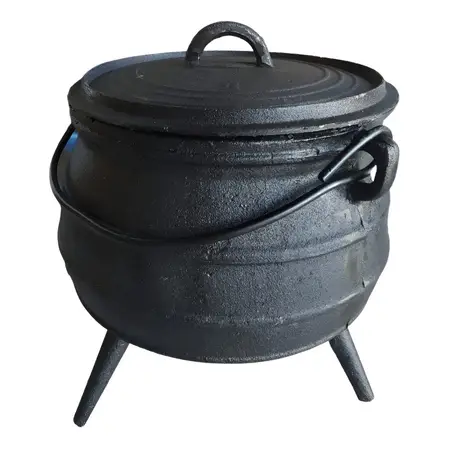 Cacerola 15 Litros Caldero Hierro Fundición 3 Patas Y Tapa Color Negro