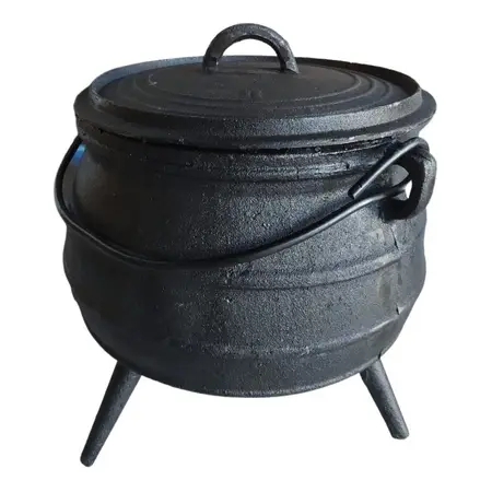 Cacerola 15 Litros Caldero Hierro Fundición 3 Patas Y Tapa - Negro