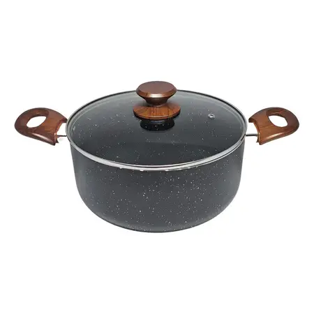 Cacerola Antiadherente Granito 24 Cm Tapa Vidrio Induccion Color Negro