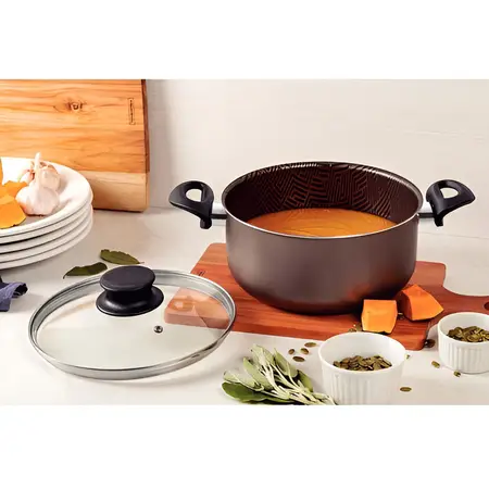 Cacerola Antiadherente Tramontina Paris De 24 Cm Y 4,9 L, Color Plomo