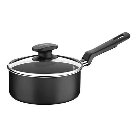 Cacerola Con Mango Olla Teflon Tramontina Tapa Vidrio 20 Cm Color Negro