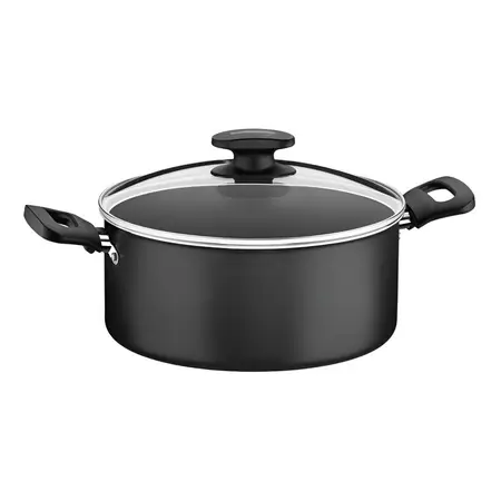 Cacerola Olla 24cm Tramontina Teflón Con Tapa Vidrio Loreto Color Gris Oscuro