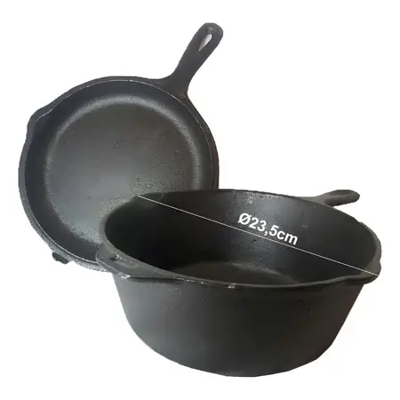 Cacerola Olla Y Plancha De Fundición Lozafer Hierro Con Tapa Color Negro