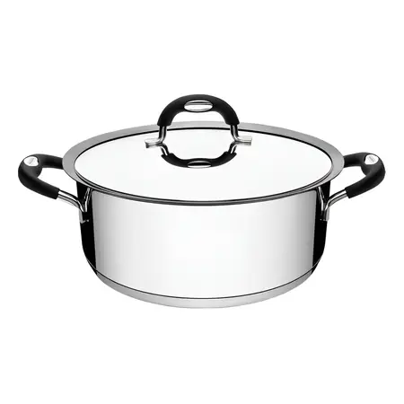 Cacerola Tramontina Duo De Silicona Plana De Acero Inoxidable Con Tapa, 2,8 L, Color Acero Inoxidable