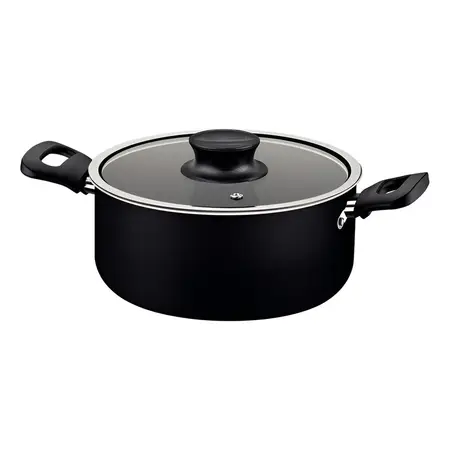 Cacerola Tramontina Formia 22cm Asas T/vidrio Antiadherente Color Negro