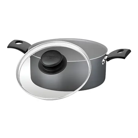 Cacerola Turim Tramontina Aluminio Tapa Vidrio 18 Cm 2 Lts Color Negro