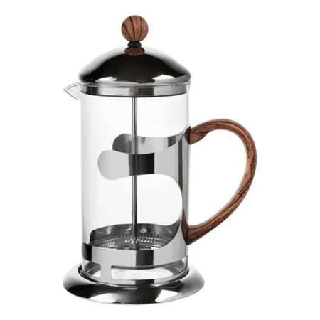 Cafetera Prensa Francesa 800 Ml Vidrio Simil Madera Larhaus - Plateado/marron